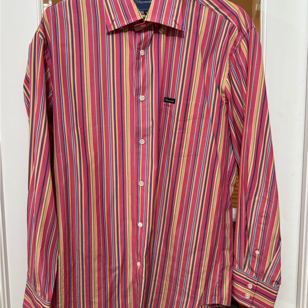 Faconnable Men's Shirt - Pink and Yellow Stripes